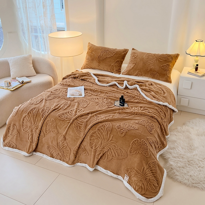 91家纺网 家纺一手货源 找家纺 锦润家纺 2025新款A类双面塔芙绒包边毛毯塔芙绒-深咖