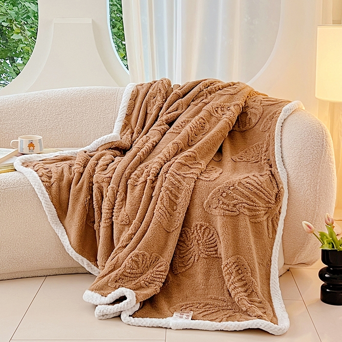 锦润家纺 2025新款A类双面塔芙绒包边毛毯塔芙绒-深咖