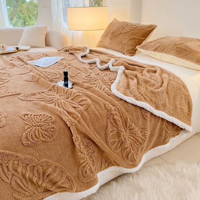 91家纺网 家纺一手货源 找家纺 锦润家纺 2025新款A类双面塔芙绒包边毛毯塔芙绒-深咖