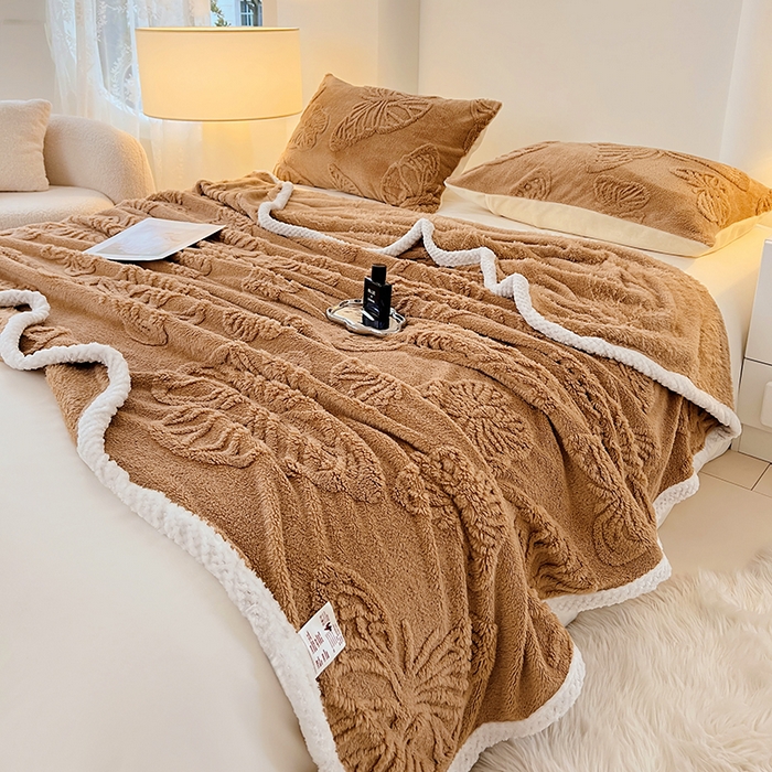 91家纺网 家纺一手货源 找家纺 锦润家纺 2025新款A类双面塔芙绒包边毛毯塔芙绒-深咖