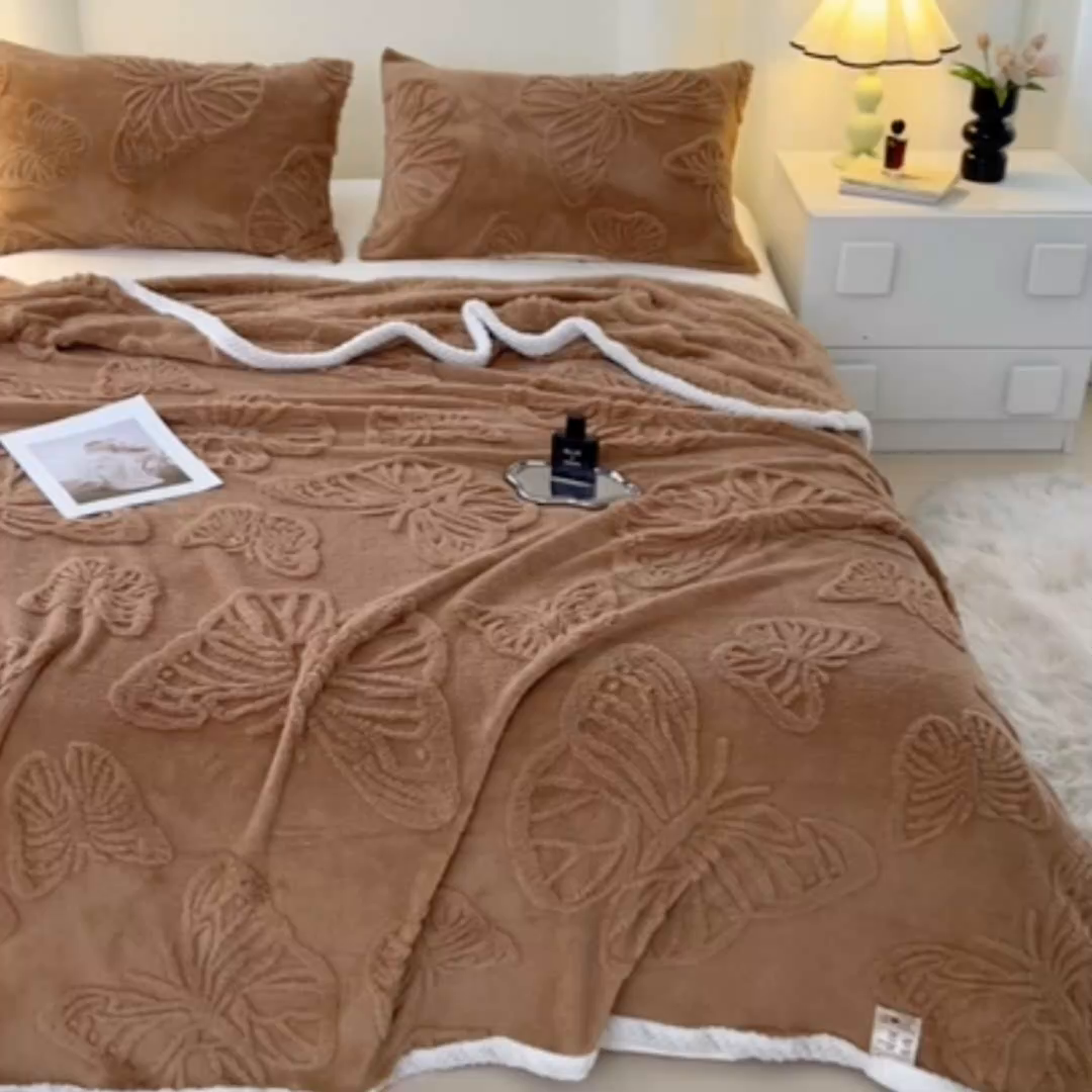 91家纺网 家纺一手货源 找家纺 锦润家纺 2025新款A类双面塔芙绒包边毛毯塔芙绒-深咖