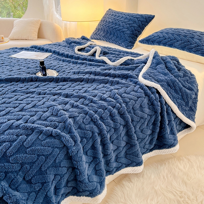 91家纺网 家纺一手货源 找家纺 锦润家纺 2025新款A类双面塔芙绒包边毛毯塔芙绒-深蓝