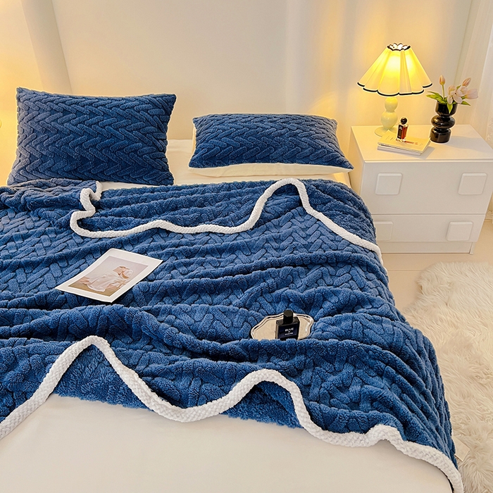 91家纺网 家纺一手货源 找家纺 锦润家纺 2025新款A类双面塔芙绒包边毛毯塔芙绒-深蓝