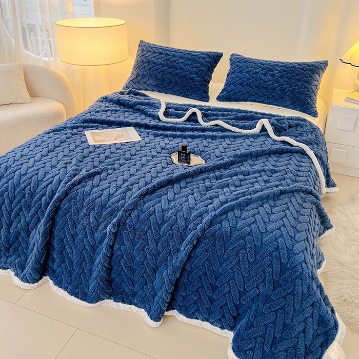 91家纺网 家纺一手货源 找家纺 锦润家纺 2025新款A类双面塔芙绒包边毛毯塔芙绒-深蓝