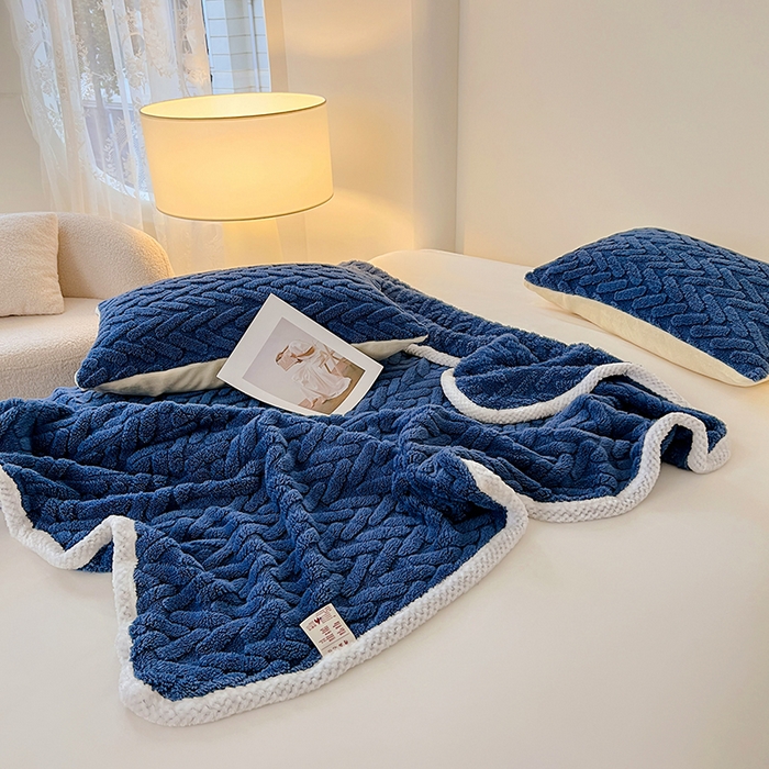 91家纺网 家纺一手货源 找家纺 锦润家纺 2025新款A类双面塔芙绒包边毛毯塔芙绒-深蓝