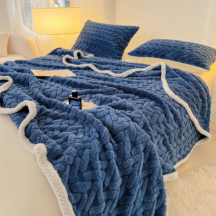 91家纺网 家纺一手货源 找家纺 锦润家纺 2025新款A类双面塔芙绒包边毛毯塔芙绒-深蓝