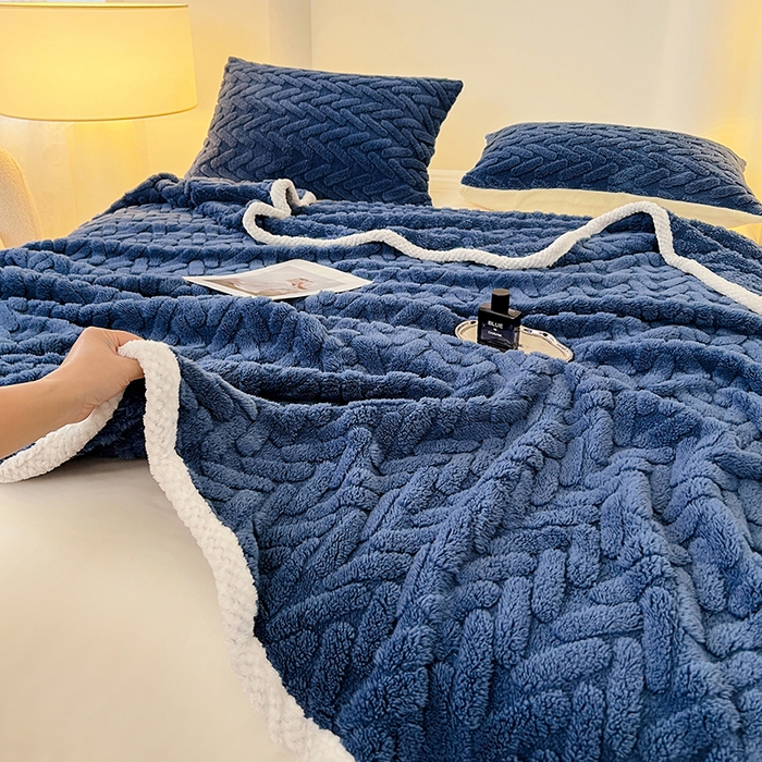 91家纺网 家纺一手货源 找家纺 锦润家纺 2025新款A类双面塔芙绒包边毛毯塔芙绒-深蓝