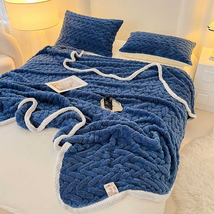 91家纺网 家纺一手货源 找家纺 锦润家纺 2025新款A类双面塔芙绒包边毛毯塔芙绒-深蓝