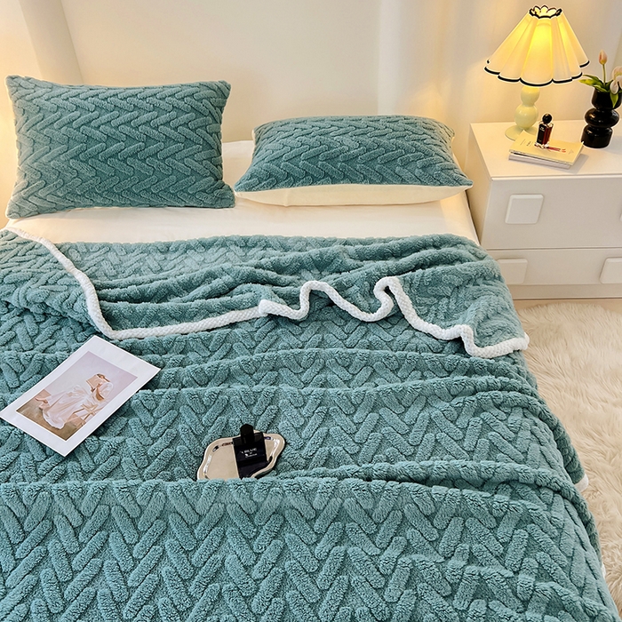 91家纺网 家纺一手货源 找家纺 锦润家纺 2025新款A类双面塔芙绒包边毛毯塔芙绒-雾蓝