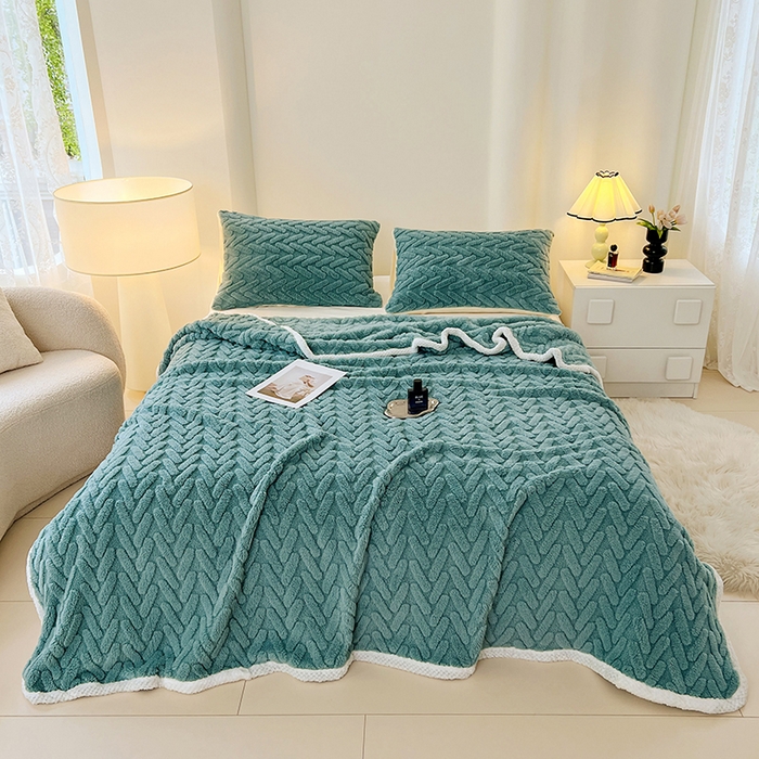 91家纺网 家纺一手货源 找家纺 锦润家纺 2025新款A类双面塔芙绒包边毛毯塔芙绒-雾蓝