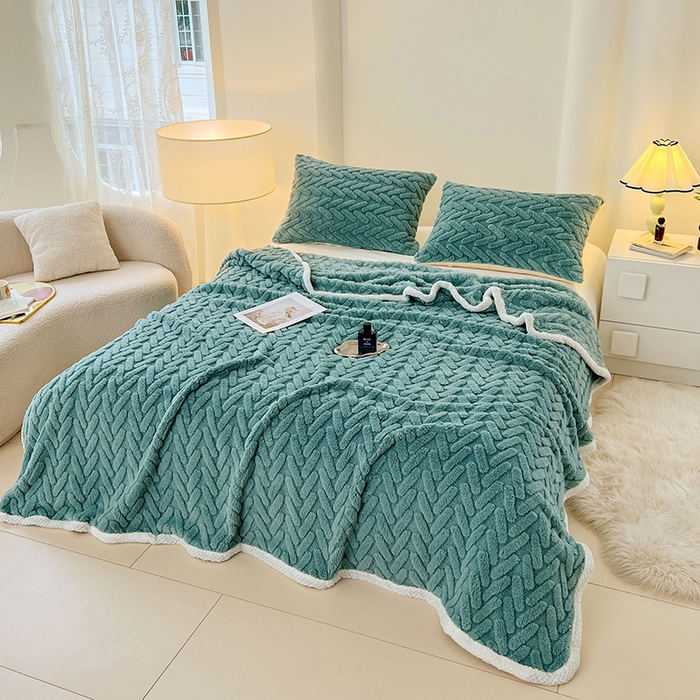 91家纺网 家纺一手货源 找家纺 锦润家纺 2025新款A类双面塔芙绒包边毛毯塔芙绒-雾蓝