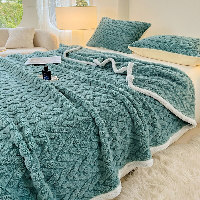 91家纺网 家纺一手货源 找家纺 锦润家纺 2025新款A类双面塔芙绒包边毛毯塔芙绒-雾蓝