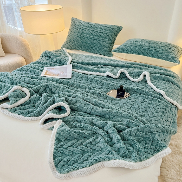 91家纺网 家纺一手货源 找家纺 锦润家纺 2025新款A类双面塔芙绒包边毛毯塔芙绒-雾蓝