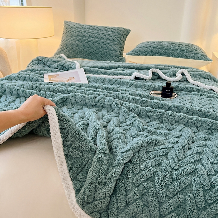 91家纺网 家纺一手货源 找家纺 锦润家纺 2025新款A类双面塔芙绒包边毛毯塔芙绒-雾蓝