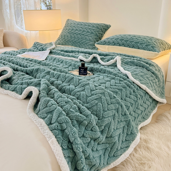 91家纺网 家纺一手货源 找家纺 锦润家纺 2025新款A类双面塔芙绒包边毛毯塔芙绒-雾蓝