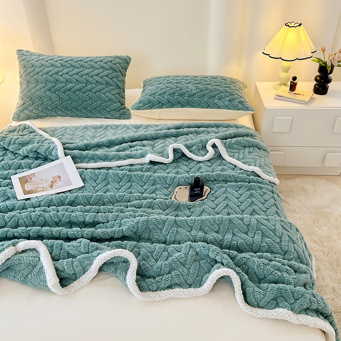 91家纺网 家纺一手货源 找家纺 锦润家纺 2025新款A类双面塔芙绒包边毛毯塔芙绒-雾蓝