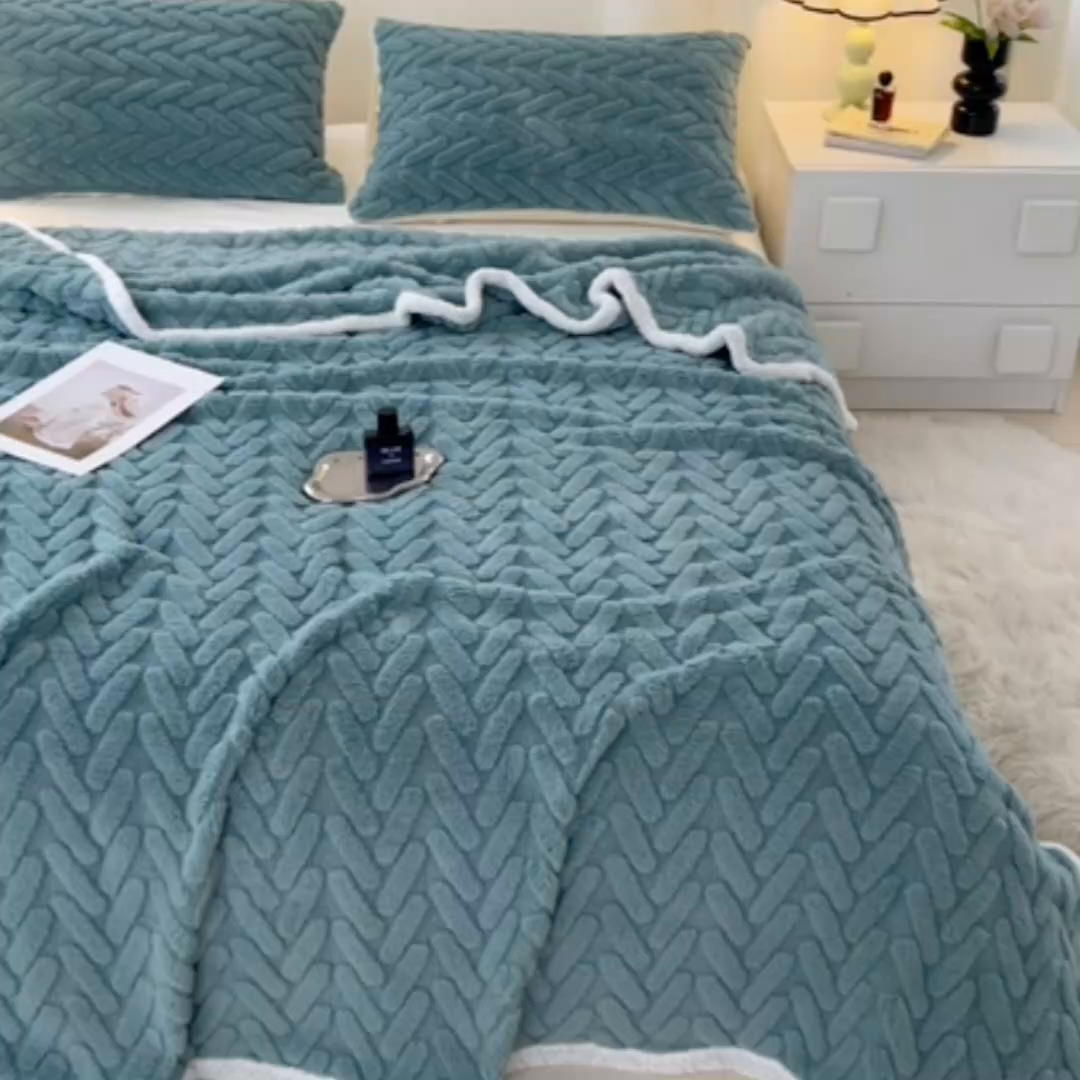 91家纺网 家纺一手货源 找家纺 锦润家纺 2025新款A类双面塔芙绒包边毛毯塔芙绒-雾蓝