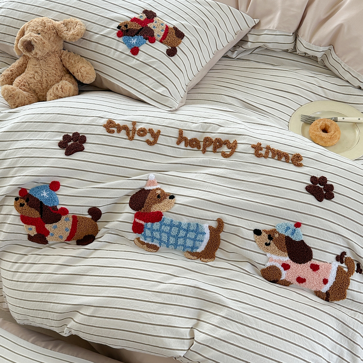 91家纺网 家纺一手货源 找家纺 （总）优悦生活馆 2025新款水洗棉毛巾绣四件套-摩卡酱