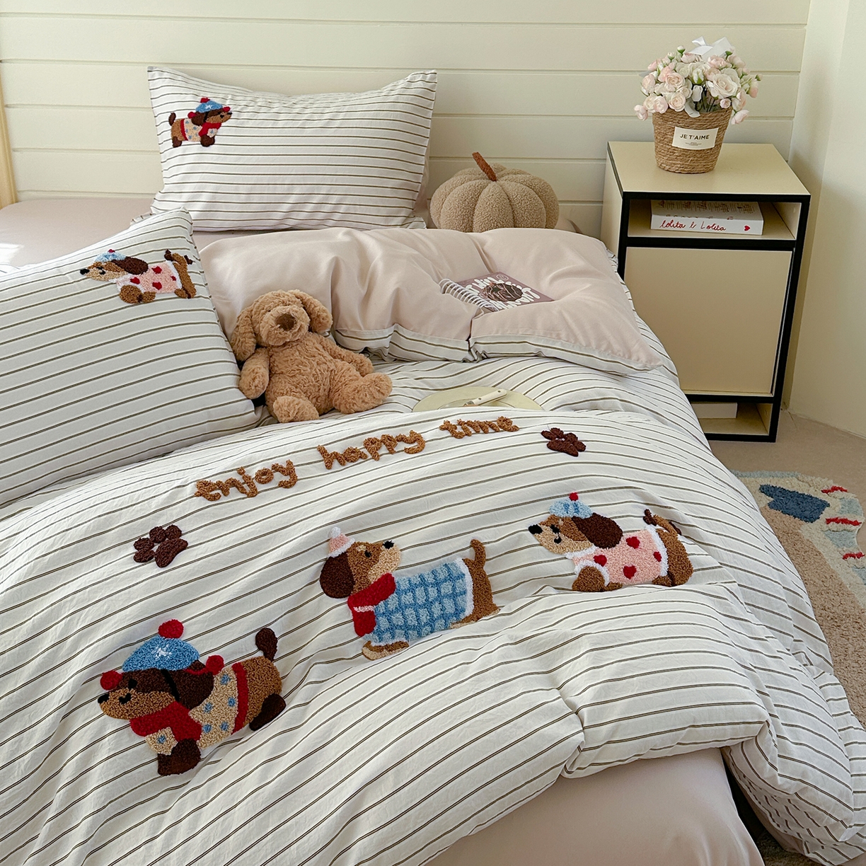 91家纺网 家纺一手货源 找家纺 （总）优悦生活馆 2025新款水洗棉毛巾绣四件套-摩卡酱