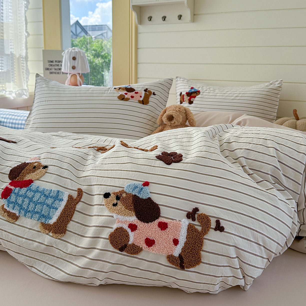 91家纺网 家纺一手货源 找家纺 优悦生活馆 2025新款水洗棉毛巾绣四件套-摩卡酱 摩卡酱-米色