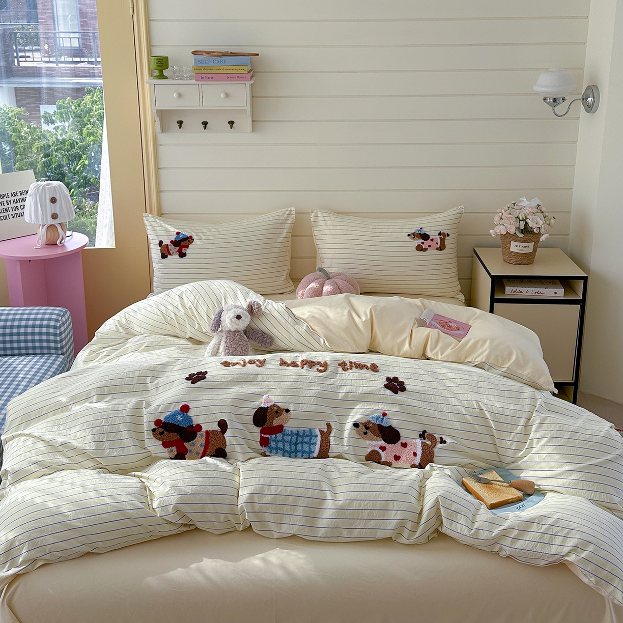 91家纺网 家纺一手货源 找家纺 优悦生活馆 2025新款水洗棉毛巾绣四件套-摩卡酱 摩卡酱-黄色