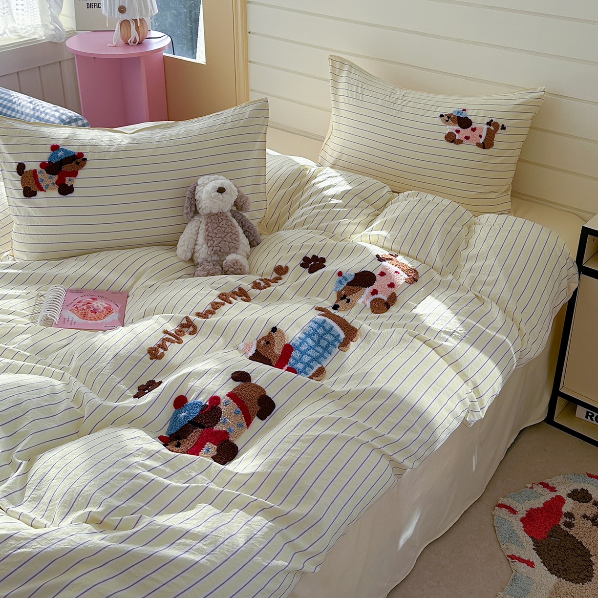 91家纺网 家纺一手货源 找家纺 优悦生活馆 2025新款水洗棉毛巾绣四件套-摩卡酱 摩卡酱-黄色