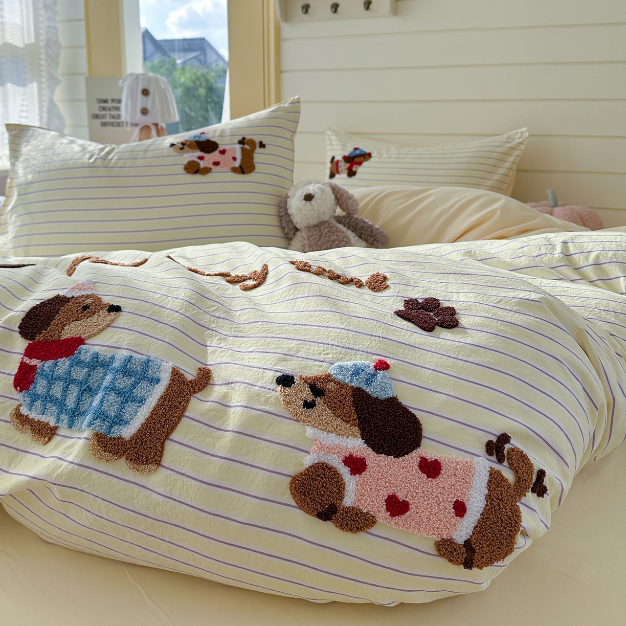 91家纺网 家纺一手货源 找家纺 优悦生活馆 2025新款水洗棉毛巾绣四件套-摩卡酱 摩卡酱-黄色