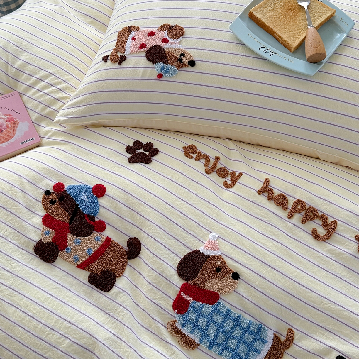 91家纺网 家纺一手货源 找家纺 优悦生活馆 2025新款水洗棉毛巾绣四件套-摩卡酱 摩卡酱-黄色