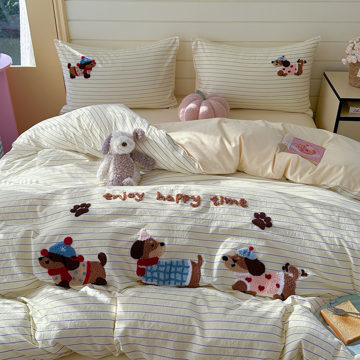 91家纺网 家纺一手货源 找家纺 优悦生活馆 2025新款水洗棉毛巾绣四件套-摩卡酱 摩卡酱-黄色