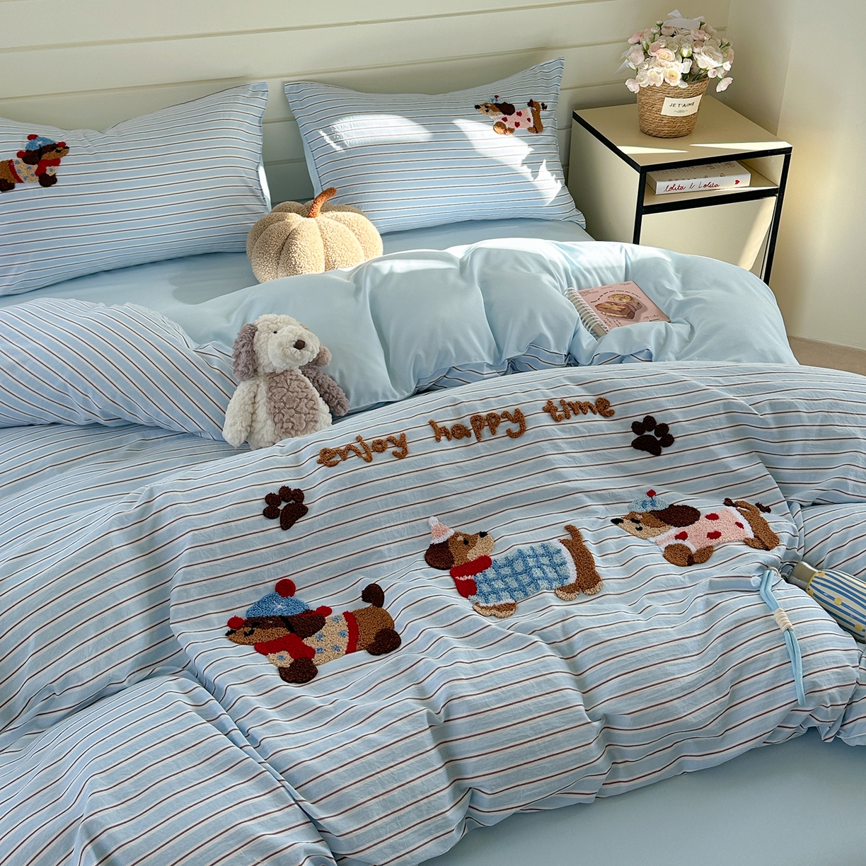 优悦生活馆 2025新款水洗棉毛巾绣四件套-摩卡酱 摩卡酱-蓝色