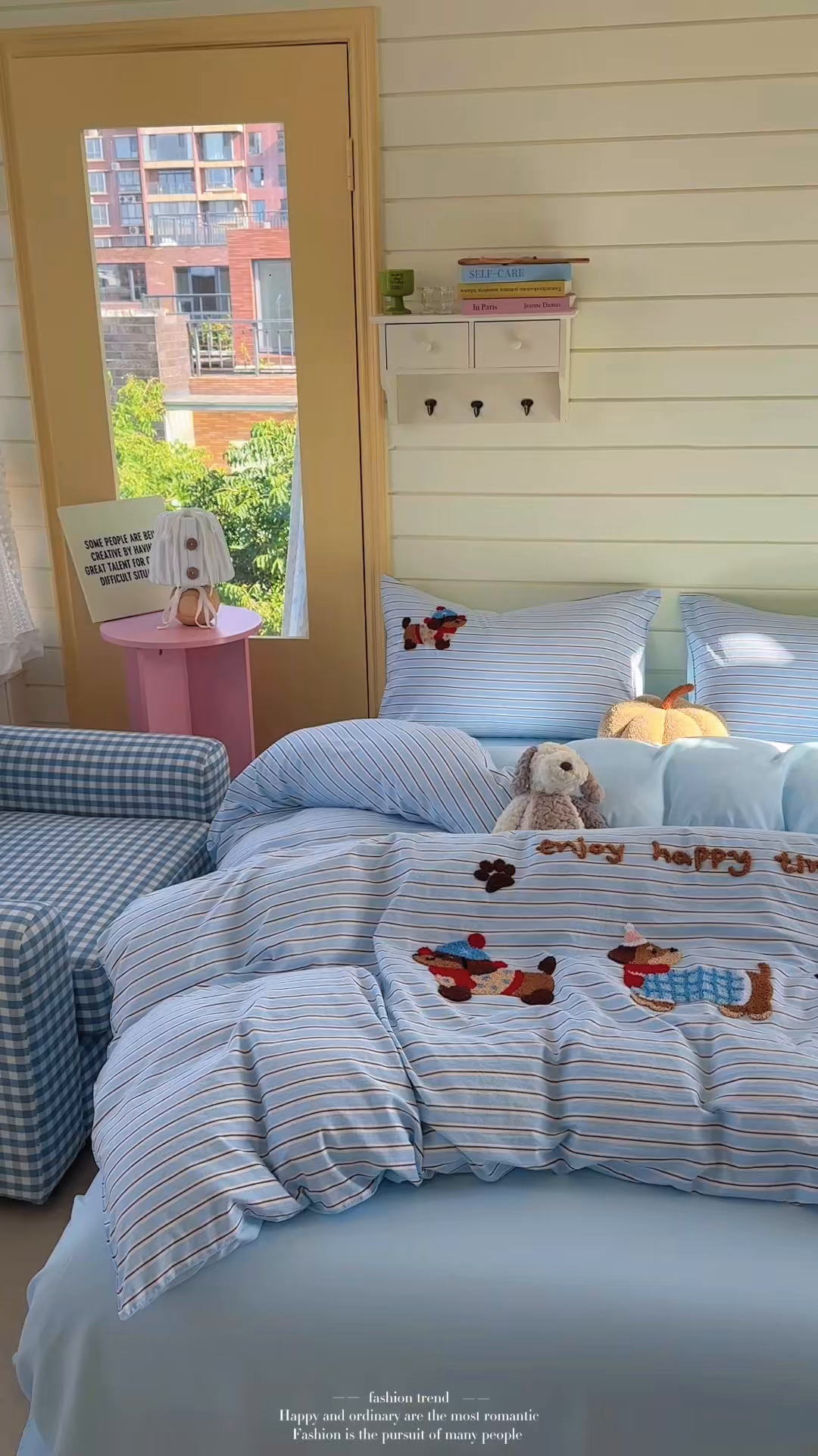 91家纺网 家纺一手货源 找家纺 优悦生活馆 2025新款水洗棉毛巾绣四件套-摩卡酱 摩卡酱-蓝色