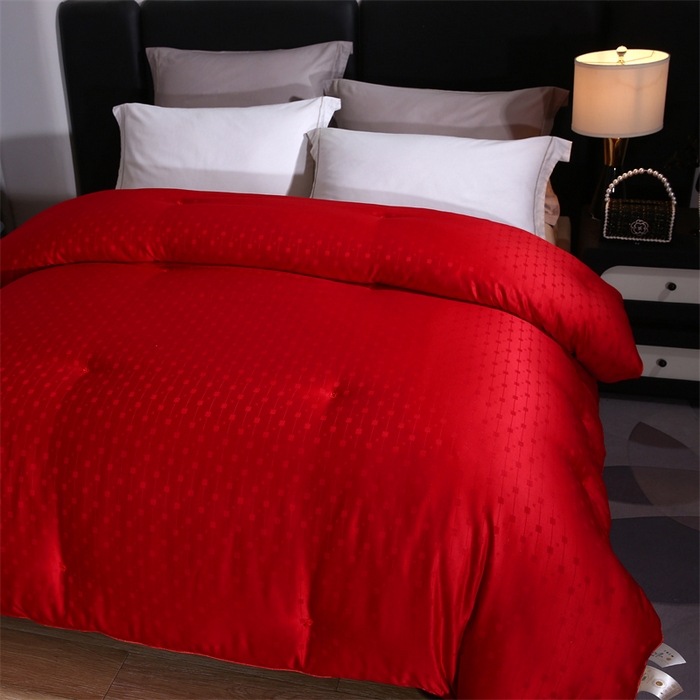 91家纺网 家纺一手货源 找家纺 恒鑫家纺 2025新款提花蚕丝被 婚庆红