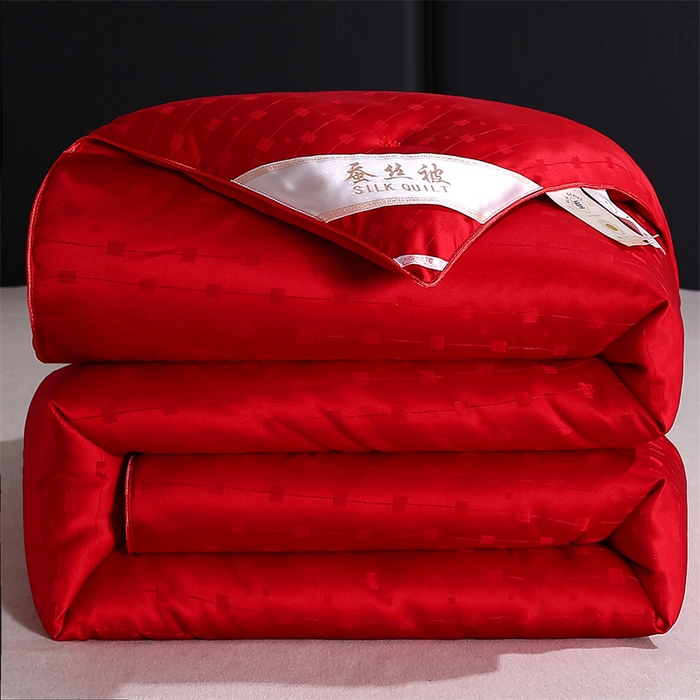 91家纺网 家纺一手货源 找家纺 恒鑫家纺 2025新款提花蚕丝被 婚庆红