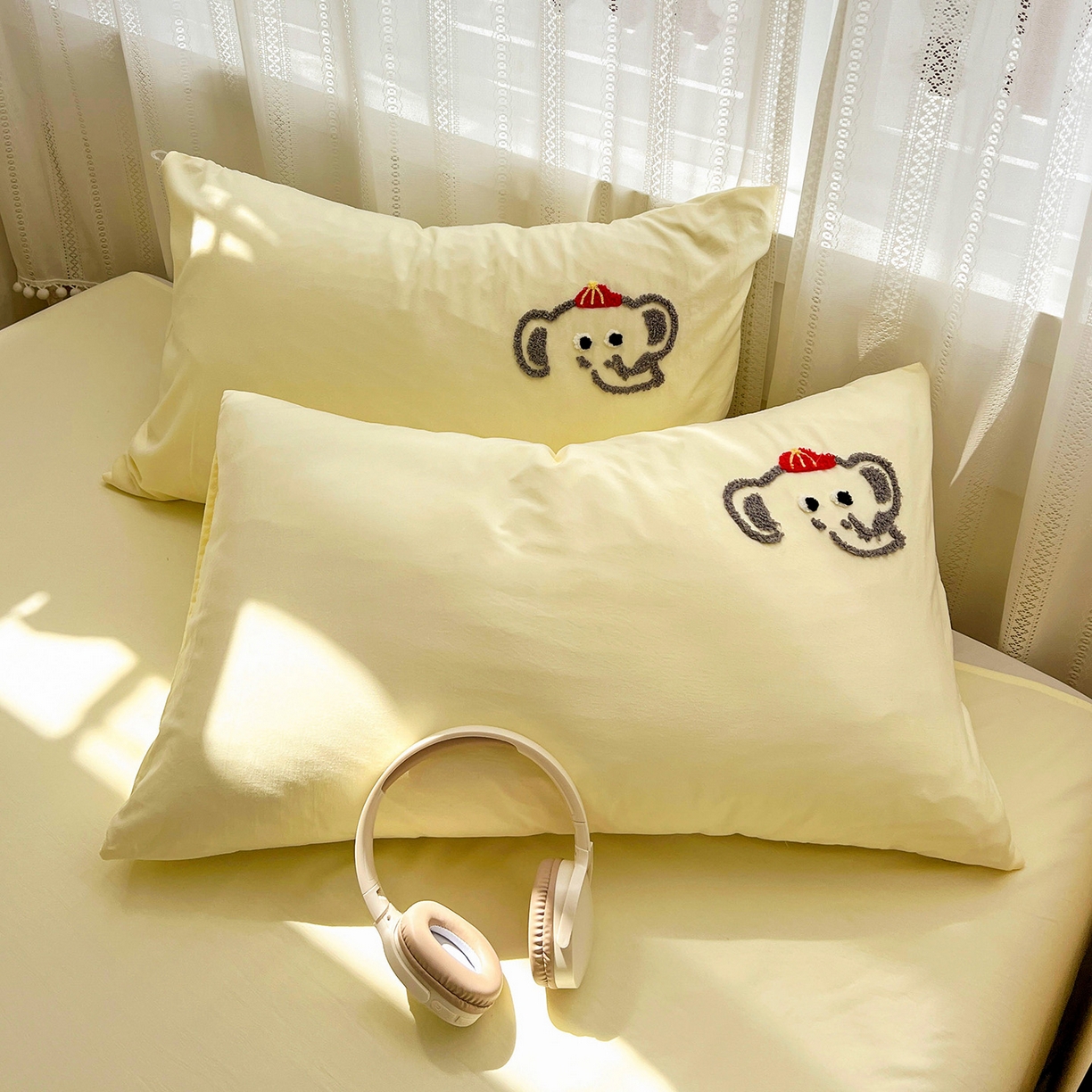 91家纺网 家纺一手货源 找家纺 （总）凯洛奇 2025新款软糯水洗棉毛巾绣卡通四件套-奶油小象