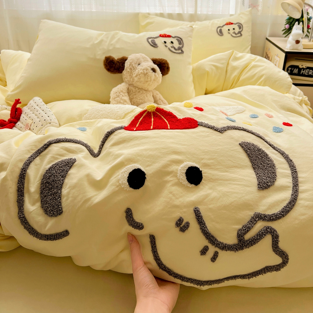 （总）凯洛奇 2025新款软糯水洗棉毛巾绣卡通四件套-奶油小象