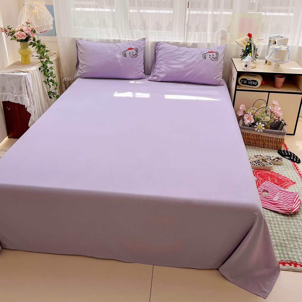 91家纺网 家纺一手货源 找家纺 凯洛奇 2025新款软糯水洗棉毛巾绣卡通四件套-奶油小象 奶油小象-紫