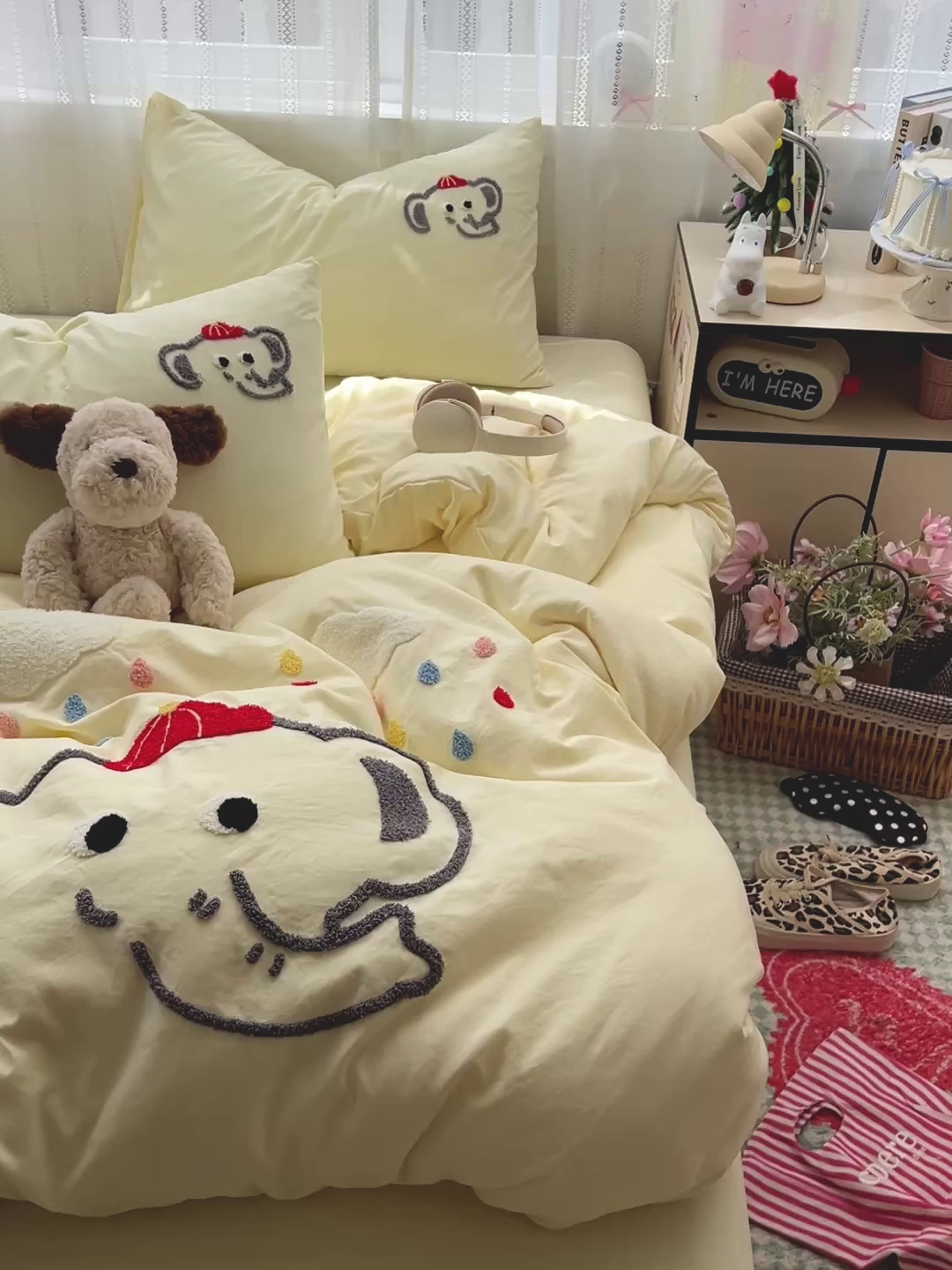 91家纺网 家纺一手货源 找家纺 凯洛奇 2025新款软糯水洗棉毛巾绣卡通四件套-奶油小象 奶油小象-黄