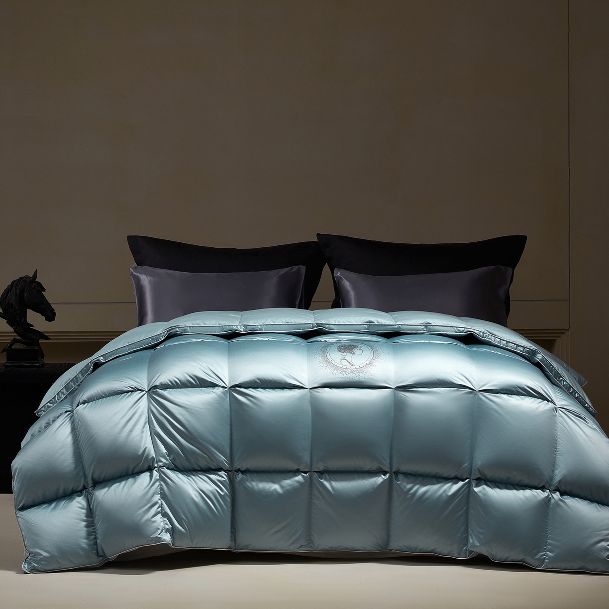 织梦人羽绒工厂店 2025新款高蓬松羽绒被85鸭绒大牌同款花型-真丝缎米字系列 贵夫人真丝缎-水绿