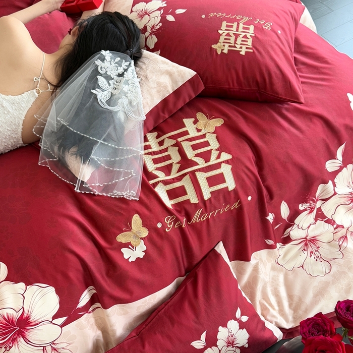 91家纺网 家纺一手货源 找家纺 （总）江涞 2025新款100长绒棉纯棉数码印花刺绣四件套-相思意