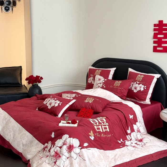 91家纺网 家纺一手货源 找家纺 （总）江涞 2025新款100长绒棉纯棉数码印花刺绣四件套-相思意