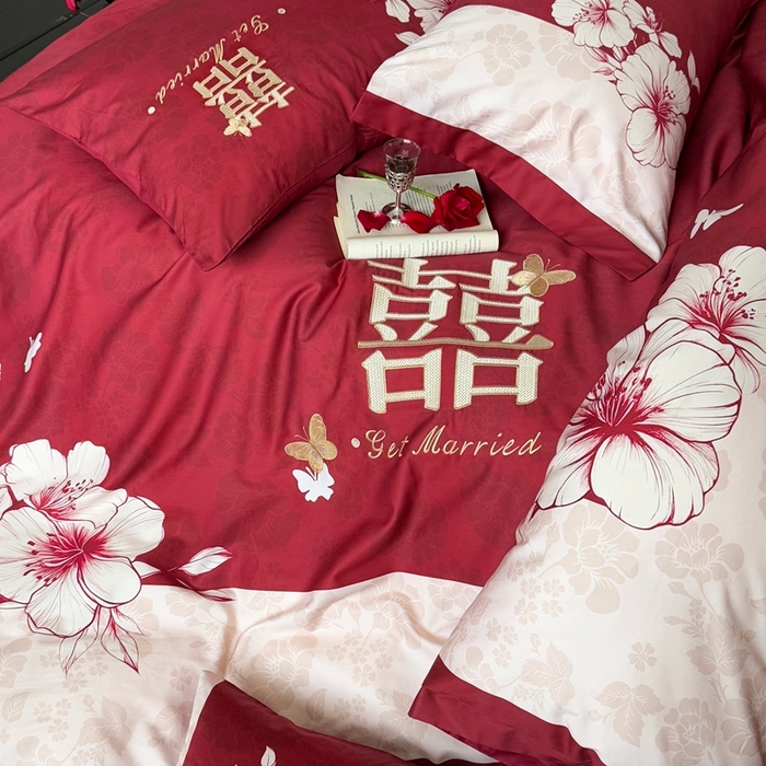 91家纺网 家纺一手货源 找家纺 （总）江涞 2025新款100长绒棉纯棉数码印花刺绣四件套-相思意