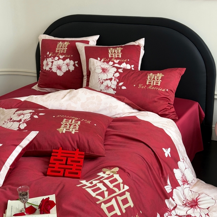 91家纺网 家纺一手货源 找家纺 （总）江涞 2025新款100长绒棉纯棉数码印花刺绣四件套-相思意