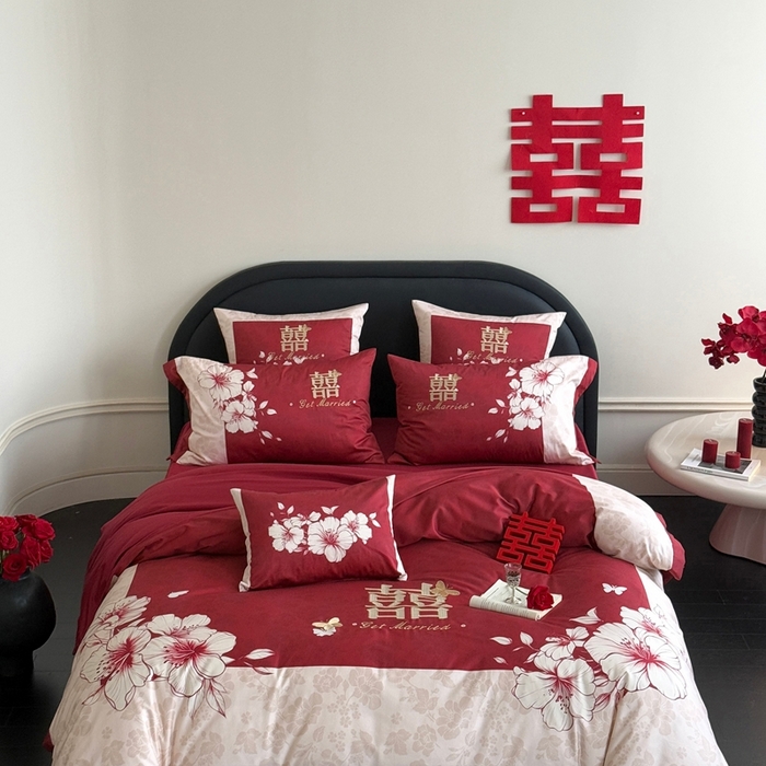 91家纺网 家纺一手货源 找家纺 （总）江涞 2025新款100长绒棉纯棉数码印花刺绣四件套-相思意