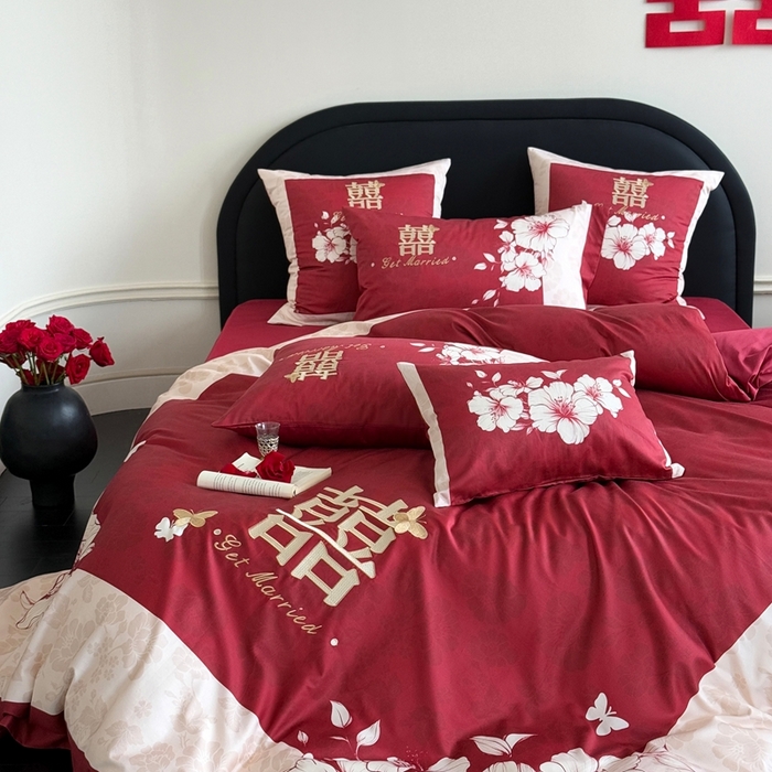 91家纺网 家纺一手货源 找家纺 （总）江涞 2025新款100长绒棉纯棉数码印花刺绣四件套-相思意