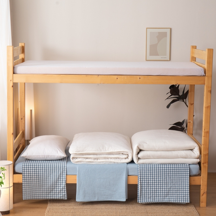 九沐良品 2025新款亲肤舒适学生宿舍上下铺三件套六件套大礼包宿舍三件套上下铺三件套 浅蓝小格