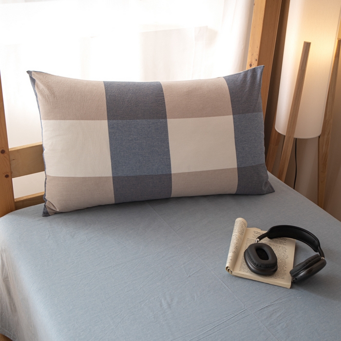 91家纺网 家纺一手货源 找家纺 九沐良品 2025新款亲肤舒适学生宿舍上下铺三件套六件套大礼包宿舍三件套上下铺三件套 蓝大格