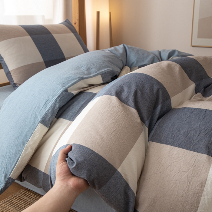 91家纺网 家纺一手货源 找家纺 九沐良品 2025新款亲肤舒适学生宿舍上下铺三件套六件套大礼包宿舍三件套上下铺三件套 蓝大格