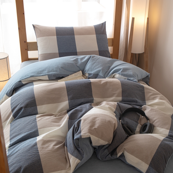 91家纺网 家纺一手货源 找家纺 九沐良品 2025新款亲肤舒适学生宿舍上下铺三件套六件套大礼包宿舍三件套上下铺三件套 蓝大格