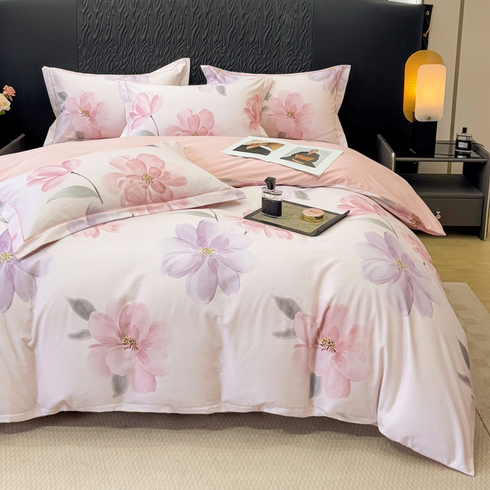 91家纺网 家纺一手货源 找家纺 凌鼎 2025新款100%全棉生态磨毛四件套系列1茶言妙语粉