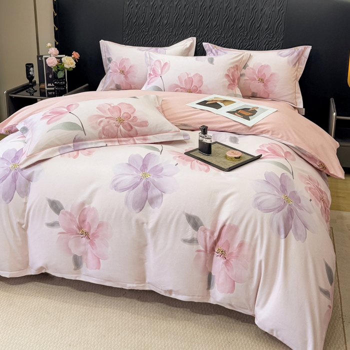 91家纺网 家纺一手货源 找家纺 凌鼎 2025新款100%全棉生态磨毛四件套系列1茶言妙语粉